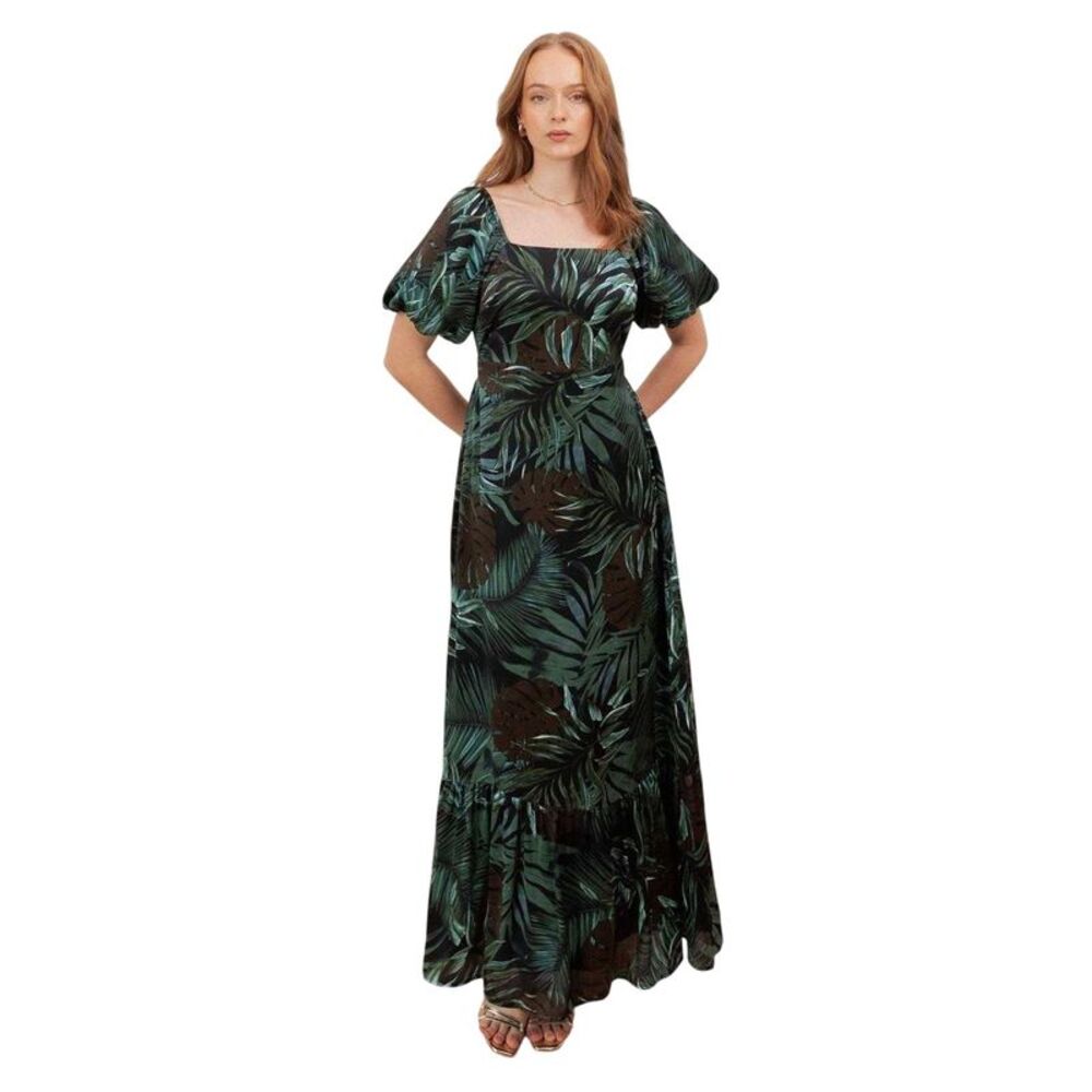Lovedrobe Womens/Ladies Tropical Square Neck Puff Sleeve Maxi Dress / Navy